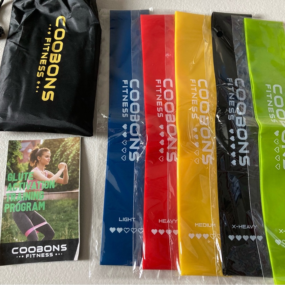 Coobons Fitness Exercise Mini Loop Resistance Bands Never Used 5 Different Bands